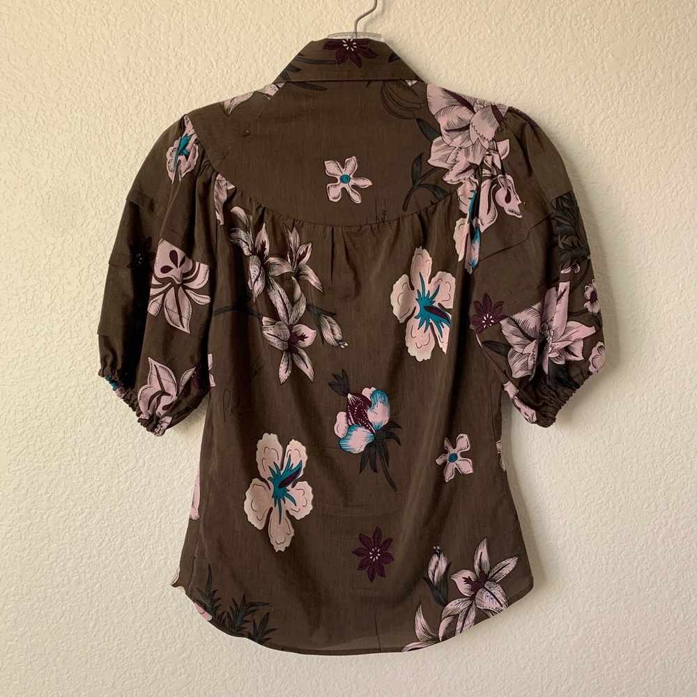 Pink Tartan Floral Puff Sleeve Button Down - Picture 2 of 7